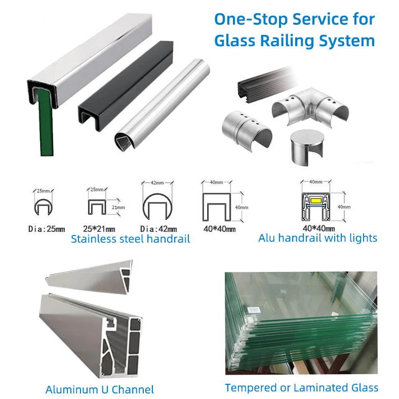 Zonron Modern Design Frameless U Channel Base Tempered Glass Railings Balustrades For Outside Project