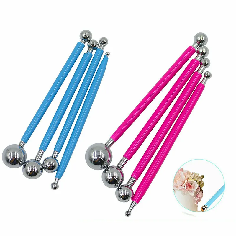 Набор из 4 Fondant (сахарная) с изображением кекса и цветов украшения глины сахара шар моделирования резьбовой головкой режущий инструмент в виде сферической формы для выпечки резьба пресс-форма торта