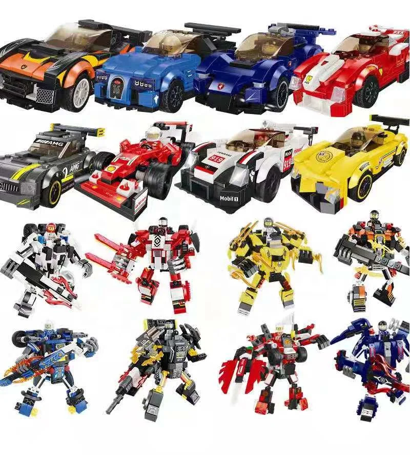 Legoing Racing Car 4 Types Mixed Stem Transform Robot Blocks Set DIY Bricks Toy Kids Building Blocks Wholesale OEM ODM