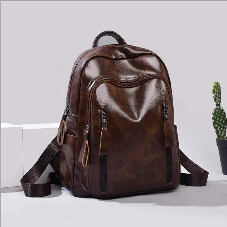
Ladies PU Leather Backpack Double Zipper Large Capacity Fashion Soft Durable Brown Color Leather Shoulder Backpack For Woman 
