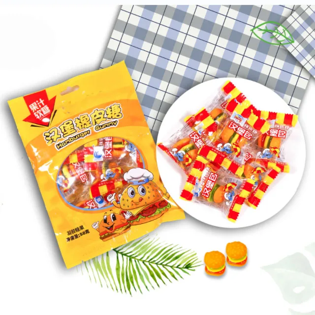 Прямая поставка с завода вкусные 8 г гамбургер конфеты Халяль мини желе фаст-фуд Мармеладные Конфеты индивидуальным пластиковым лотком