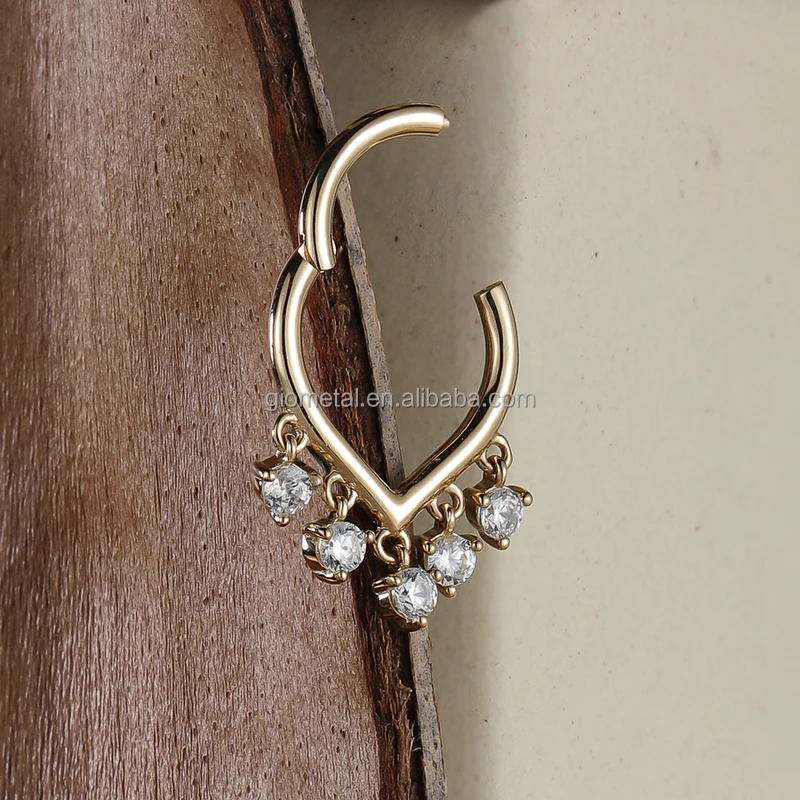 Giometal 14K Solid Gold Pearls Daith Septum Clicker ear piercing Nose body jewelry Wholesale Seamless Hinged Segment Ring