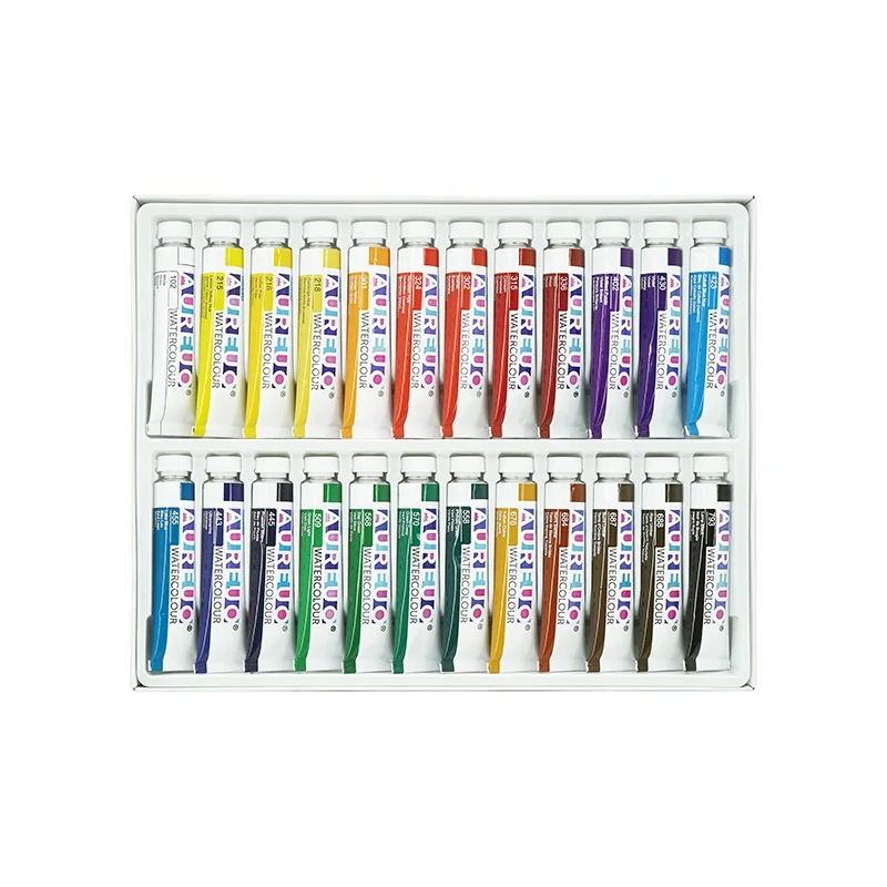 AUREUO Good Supplier Aluminum Tube 12ml Fan 24 Color Solid Watercolor Paint Kits