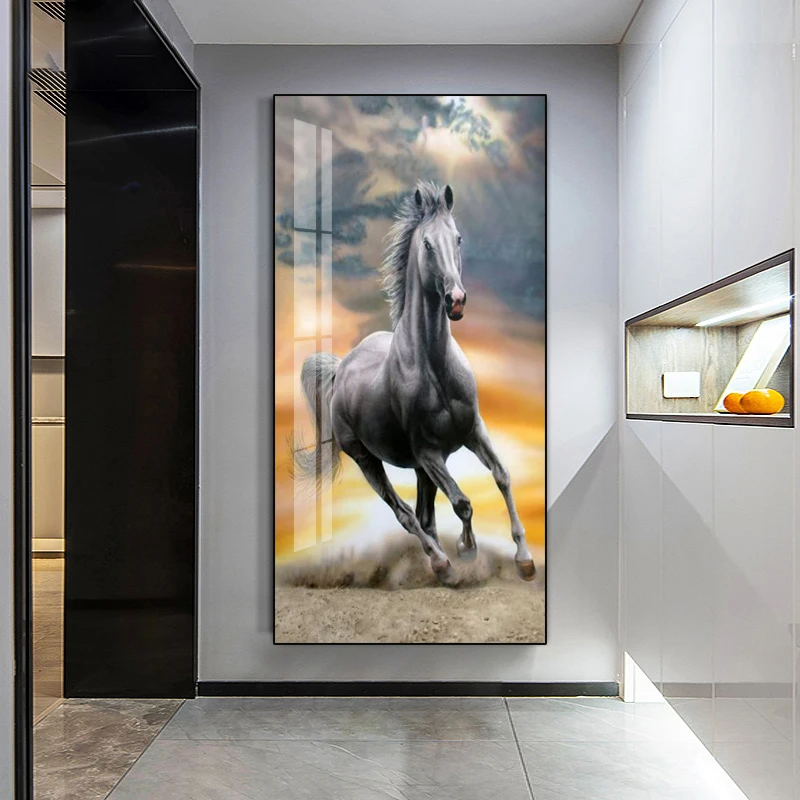 Wholesale Modern home living room background wall abstract animal horse crystal porcelain painting art painting