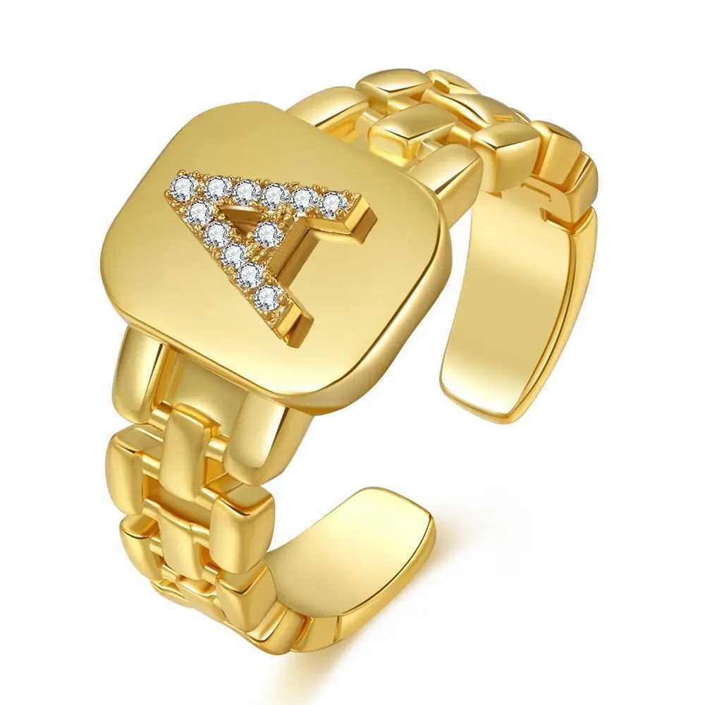 New arrival fashion jewelry gold plated strap design letter opening ring