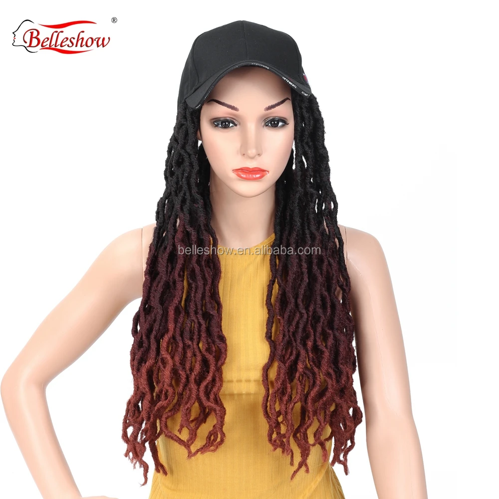 Hot sell 18inch synthetic ombre dreadlock hair braid golden locs curly Africa Twist Goddess faux locs black basketball hat wig