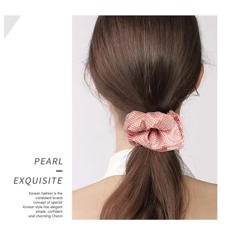 Wholesale custom fashionable glitter colourful hair scrunchies glitter sparkle bling competition fabric hair tie for girls