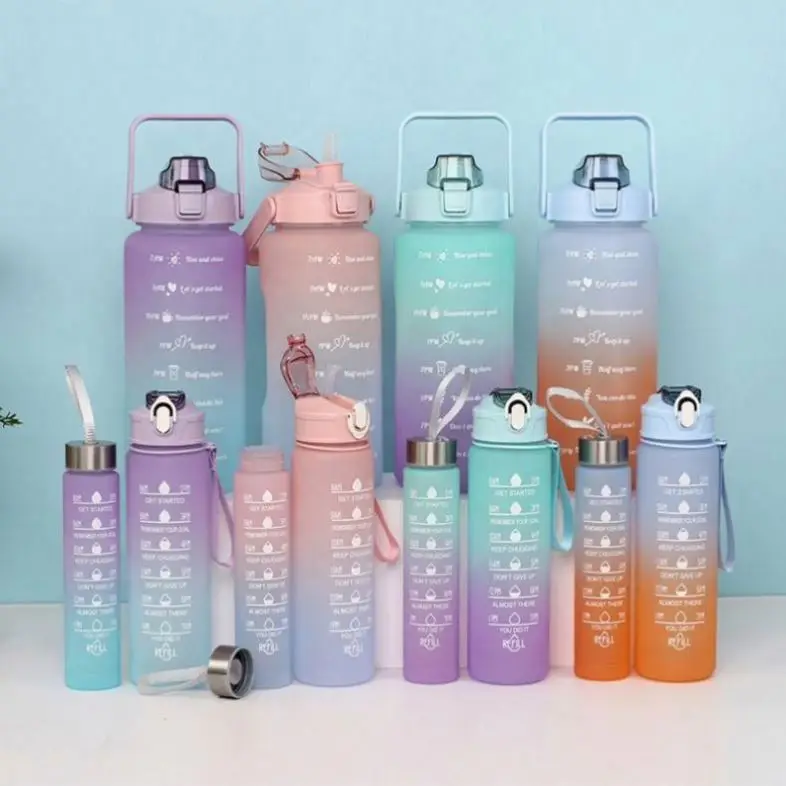 3 PC Motivation Water Bottle Set Motivational in 1 Plastic Bottles With Handle