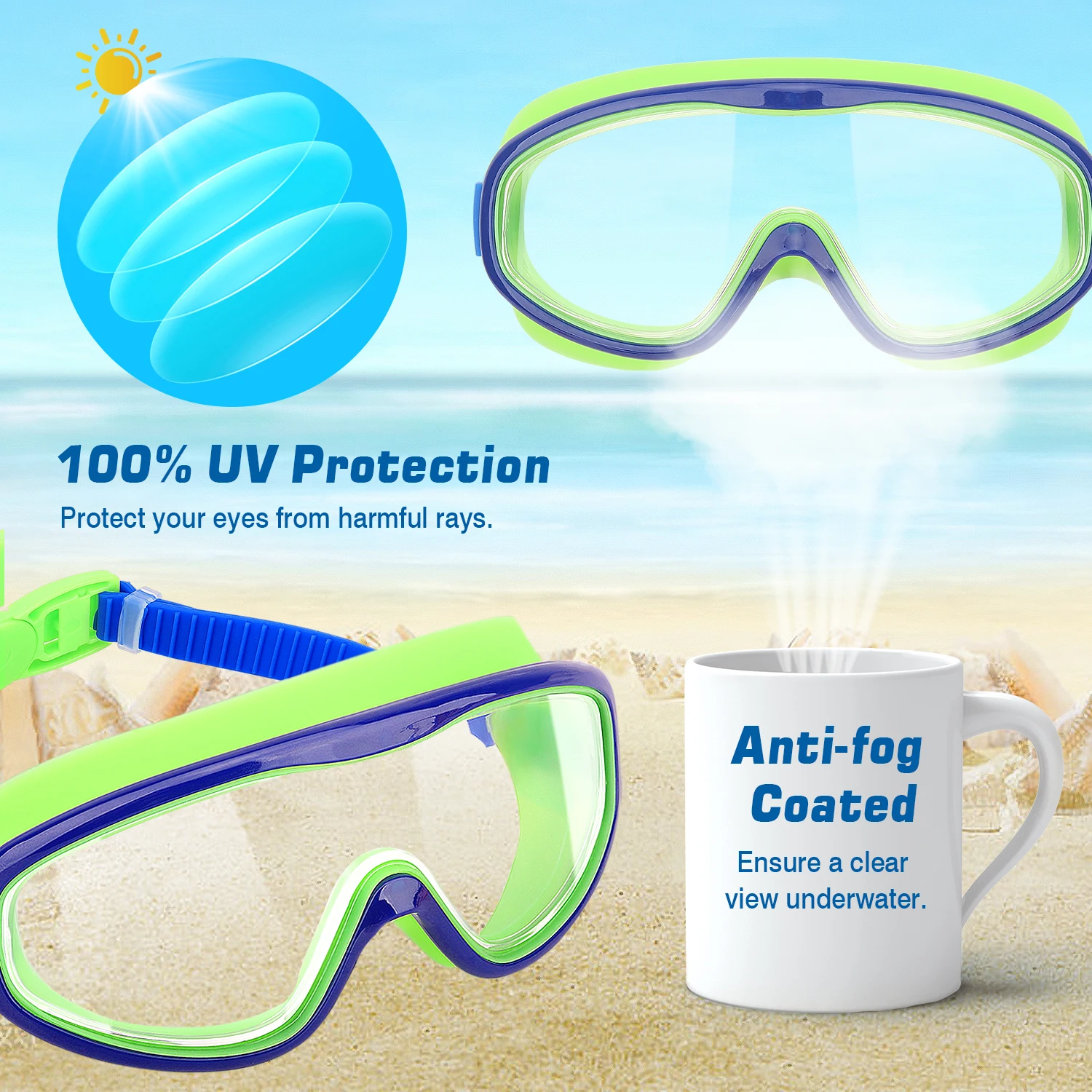 MoKo Swimming Goggles for Kids 2 Pack,UV Protection Anti Fog No Leaking Clear Wide Vision with Ear Plugs & Nose Clips