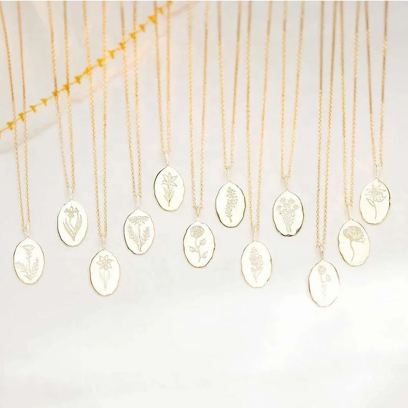  Оптовая Продажа Модные месяц цветок дизайн 18K позолоченные 12 камень кулон ожерелье ювелирные изделия из нержавеющей