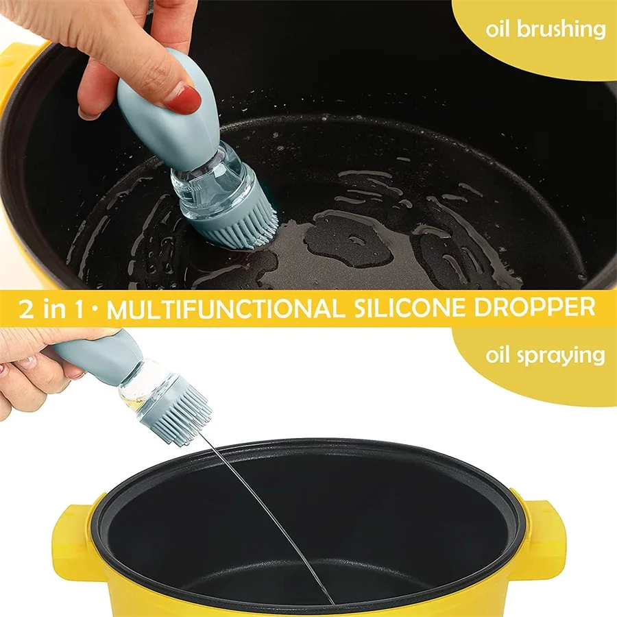 2 in 1 Glass Oil Brush Bottle Glass Olive Oil Dispenser with Silicone Oil Brush for Cooking Baking BBQ Grill