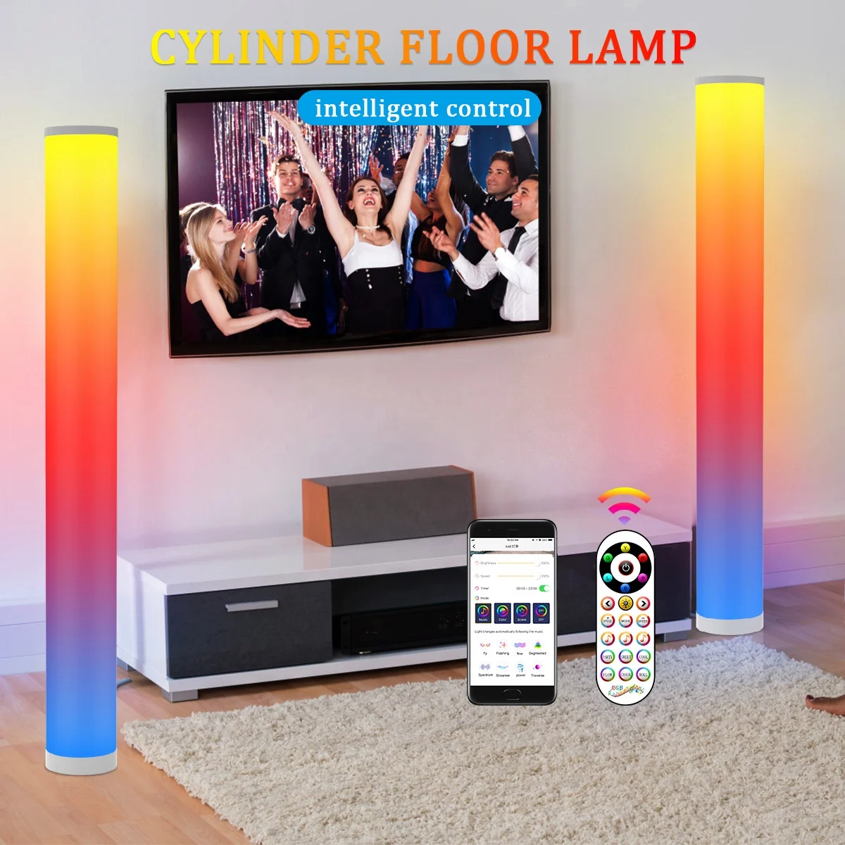  Цилиндрические напольные лампы Rgb Abs WIFI BTLed сменные CCT с дистанционным управлением напольная лампа для