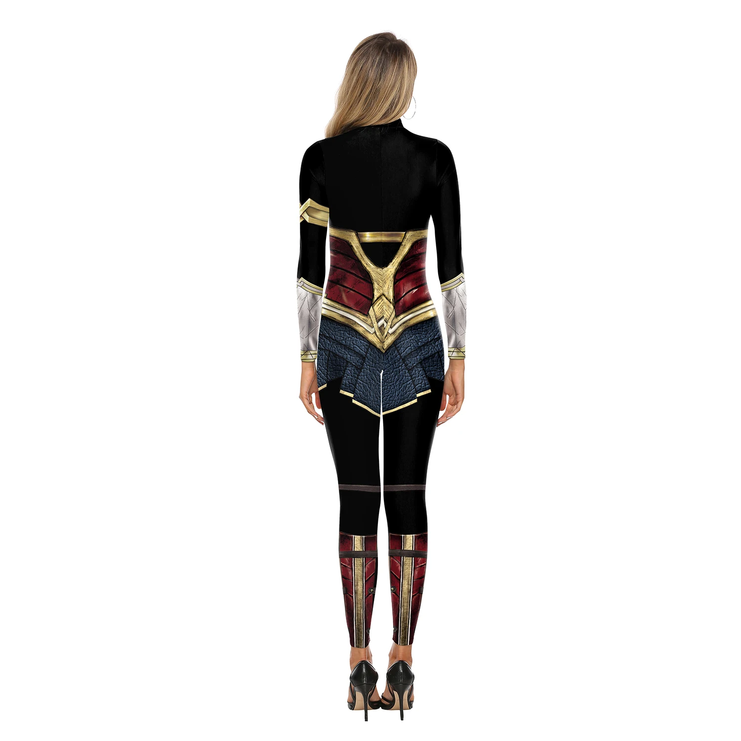 Hot Sale Bodysuit Halloween Costumes One-Piece Wonder Woman Pattern Print Cosplay Tight Jumpsuit One-Piece Long Sleeve Sexy