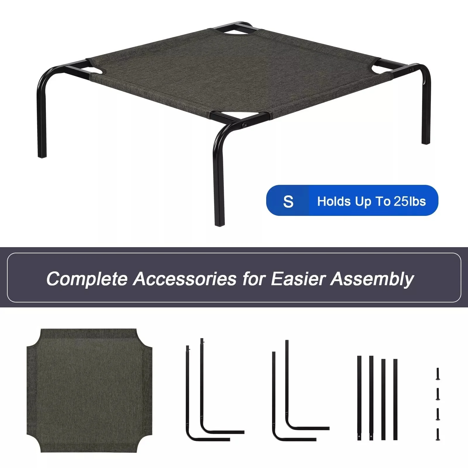 elevated dog bed off the ground and incorporates our self-warming technology Durable tested for strength holds up to 200 pounds