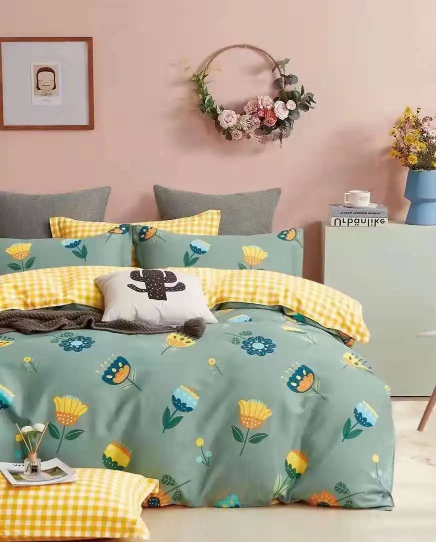 Hotel home 100%cotton Bed bedding sheet set sets with printing 3D custom logo