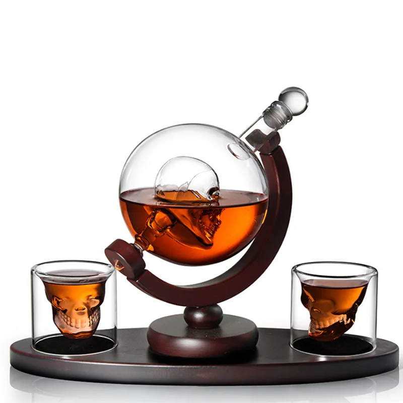 
 Creative Home Bar Skull Whiskey Decanter Set Crystal Liquor Carafe Globe Wine Decanter  