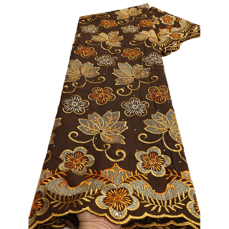 Ni.Ai 2024 Newest Swiss Voile Lace African Top Quality Cotton Lace with Stone Embroidery Flowers Fabric for Women Wedding Party