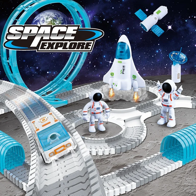 Space Train Track Set  221 PCS DIY Flexible Tracks Play Set  Slot Car Racing Toys Construction Race Track For Boys