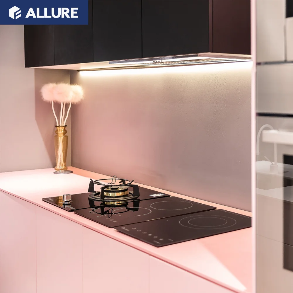 Allure hong kong plastic pantry red metal kitchen cabinets supplier with high gloss vinyl wrap doors