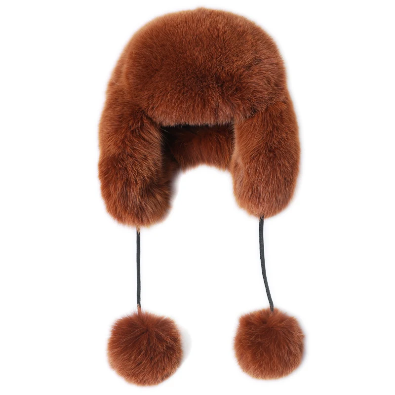 Silver fox fur hat female winter trooper genuine fur hat women luxury red fox fur hat thick warm