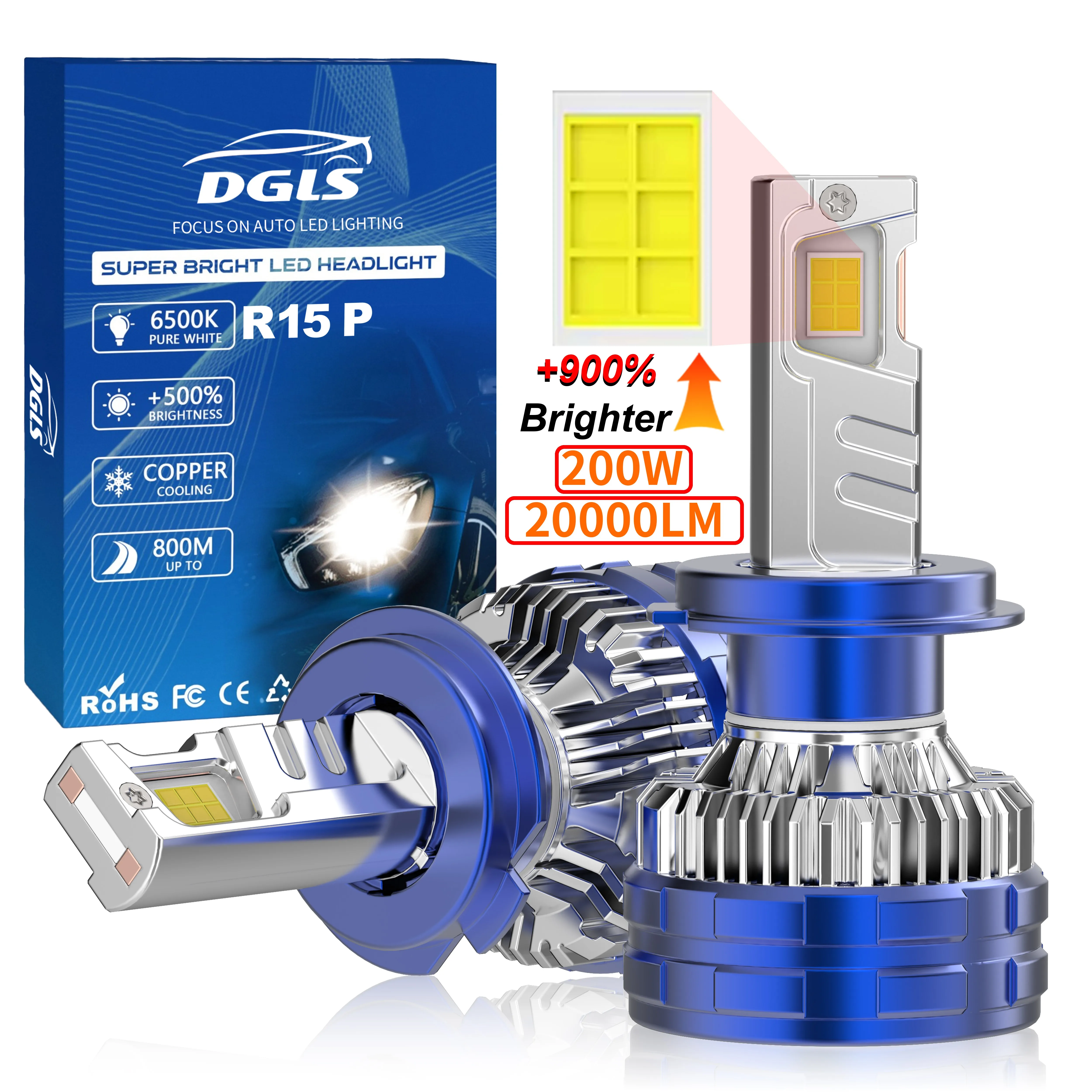 Автомобильные аксессуары DGLS R15P 200 Вт 20000LM CSP чип 9004 9006 9005 H1 H4 H7 9007 H11 светодиодные фары