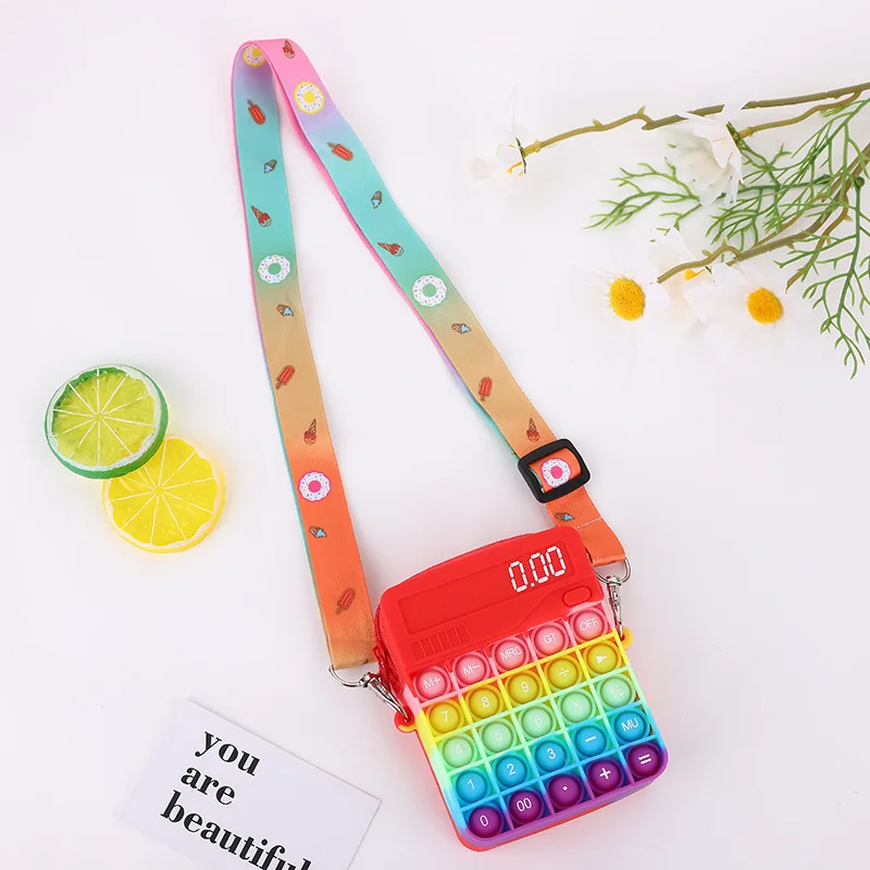 Crossbody Push Bubble Calculator Silicone Sling Bag Crossbody Women Hand Bag Rainbow Belt Fidget Pop Itting Bag for Women