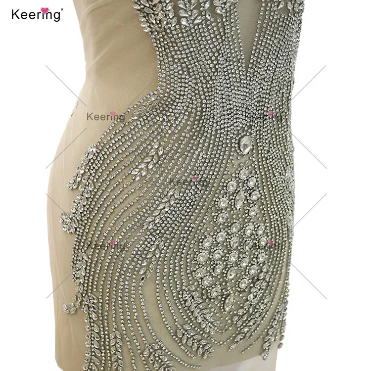 New Arrival Keering exquisite Bling Bling Shiny Wedding Dress silver good rhinestone bodice applique panel