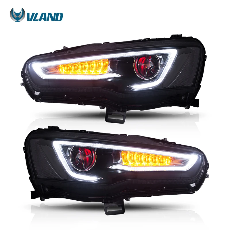 VLAND LED Headlight Head Lamp sequentail demon eyes 2008-2017 For Galant/Lancer EVO X Head lights