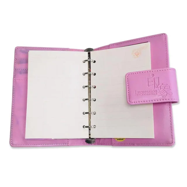 Office Personalized Ring Binder Diary New Cute Candy 6 Rings Binder Planner Opp Bag OEM Leather Cover Notebook A6 Gift Leather