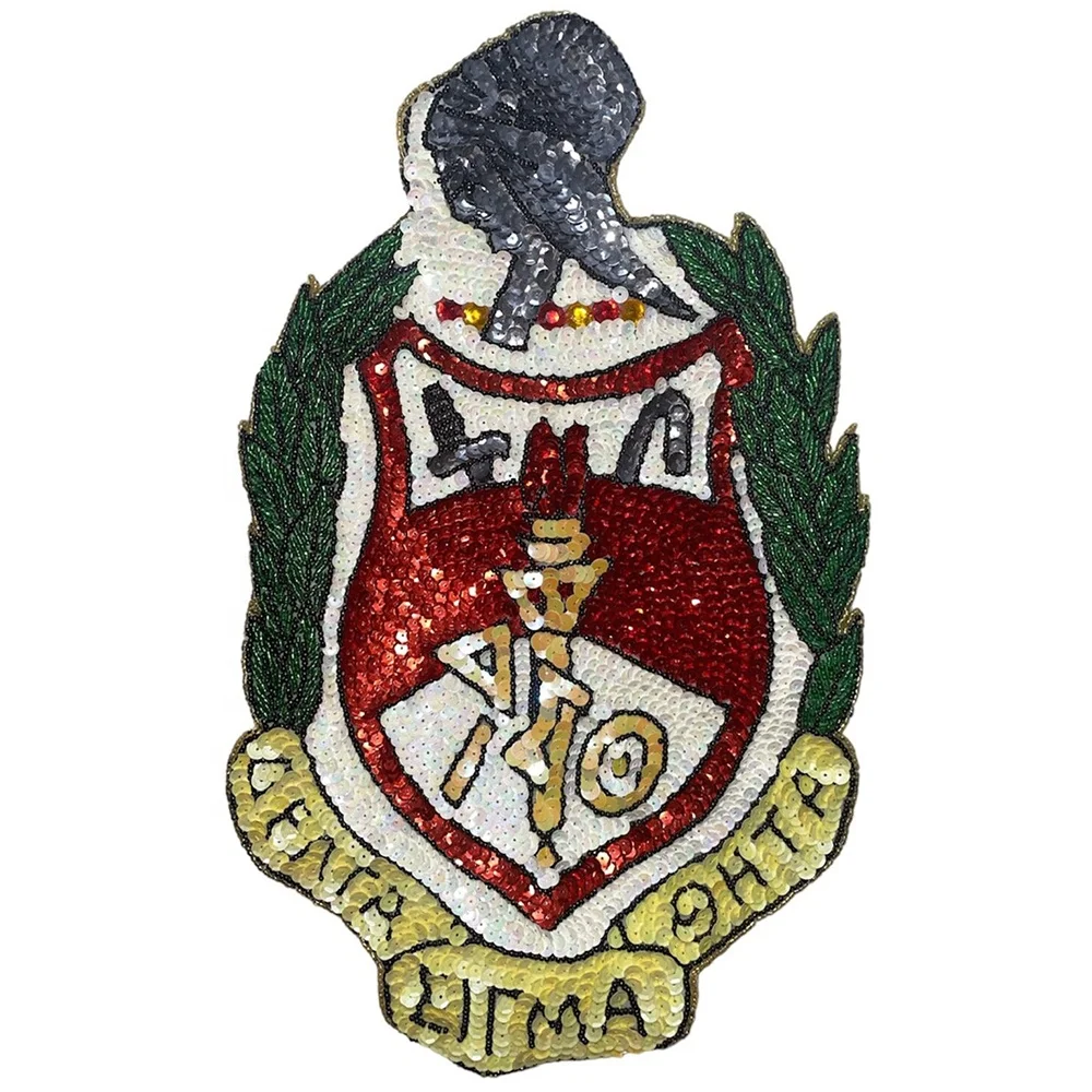Wholesale Custom Greek Sequin Sorority Patches Design Iron On Embroidered Chenille Delta Crest Shield Sequin Patches