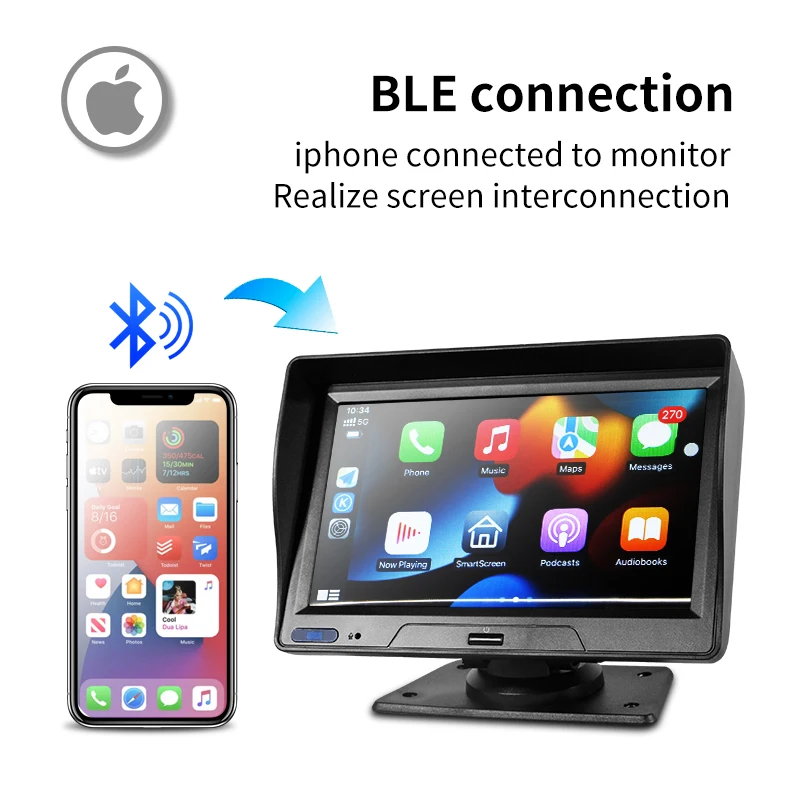 7'' Touch Screen Voice Control FM Radio Dual Record Front Back Camera Android Auto Carplay Car Dash Cam Recorder 