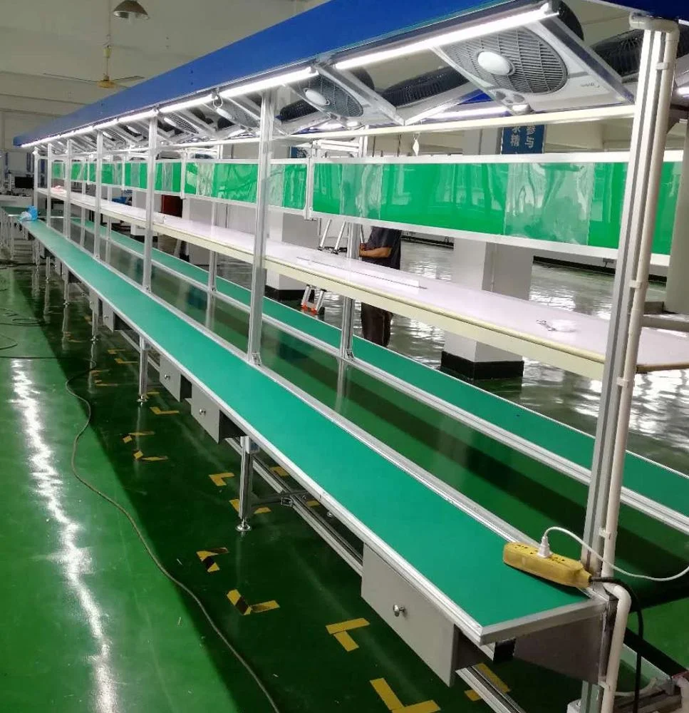 Customized Mash LED Lights Parts Electronics Products TV Working Table PU PVC SS Mesh Belt Conveyor Assembly Production Line