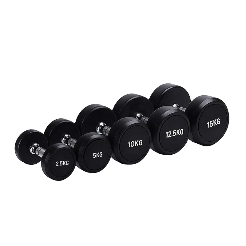 Guli Fitness Rubber Coated Steel Dumbbells Fixed Cast Iron Round Dumbbell With Chromed Handle Bar Free Weight Gym Equipment