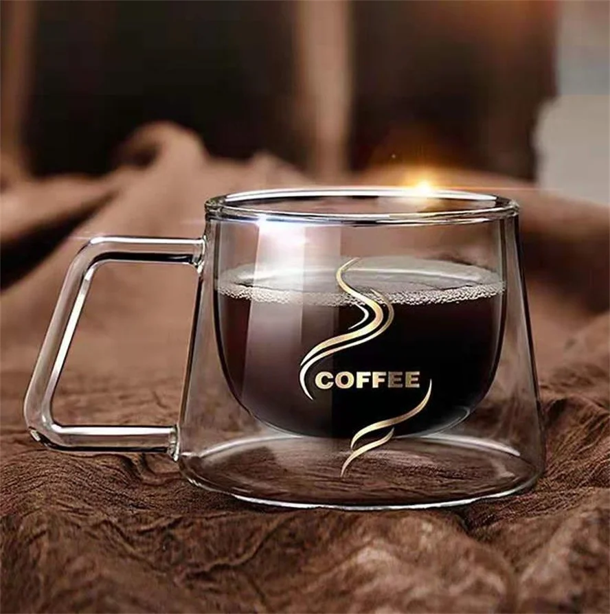 factory wholesale unique clear double wall borosilicate glass coffee mug cup with Handle