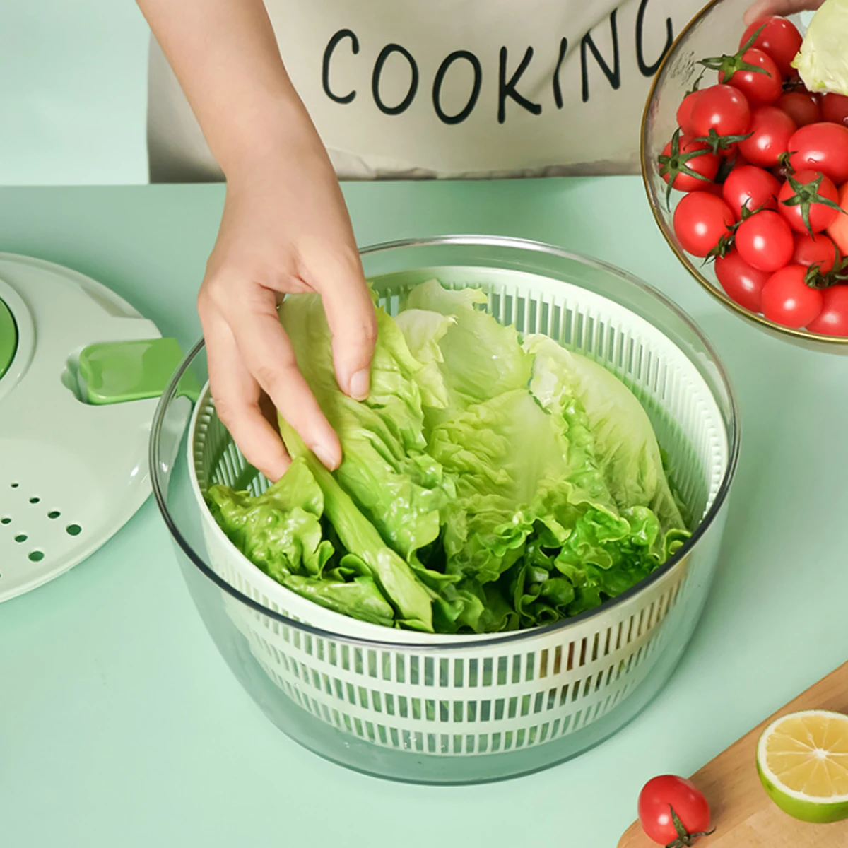 Topwill Hot Selling Household Manual Plastic fruit Mixer Salad Dryer Kitchen Salad Tool PP+PS Vegetable Spinner