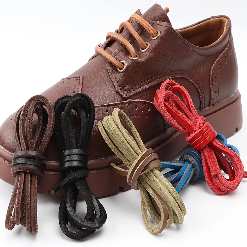 1 Pair Flat Shoelaces High Quality Solid Leather Shoe laces Classic Multicolor Leisure Shoe lace Outdoor Unisex Shoelace