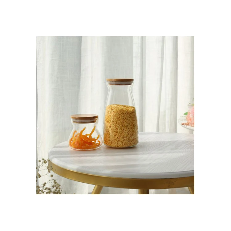 Hot Sale Glass Cans Arc-shaped Kitchen Storage Glass Jar Wholesale Storage Canister With Wood Lid