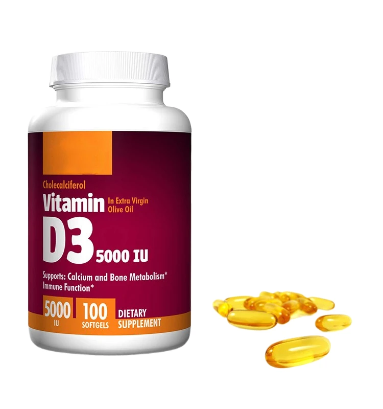 Wholesales Bulk Gmp Factory Vitamin D3 Softgel 5000 Iu Vitamin D3 Vegan Soft Capsule Support Calcium & Bone Metabolism