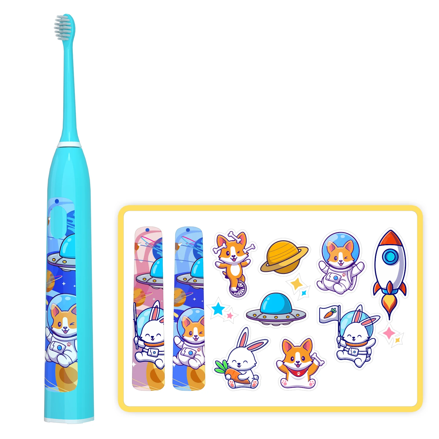 Детская электрическая зубная щетка с звуковой технологией 4 режима умным таймером и наклейка мультяшным дизайном перезаряжаемая