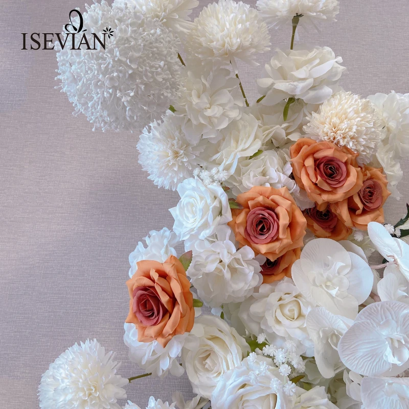 ISEVIAN White Rose Orchid Artificial Silk Flower Wall Panel Backdrop Arch Arrangement for Wedding Event