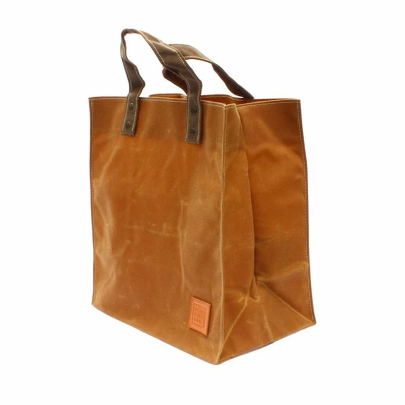 Custom Logo  Durable Handle Outdoor Heavy Waxed Canvas Waterproof Tote Lunch Bag
