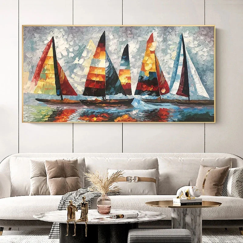 Living Room Bedroom Wall Decor 100% Hand Painted Abstract Landscape Modern Pictures hand painted oil painting with frame