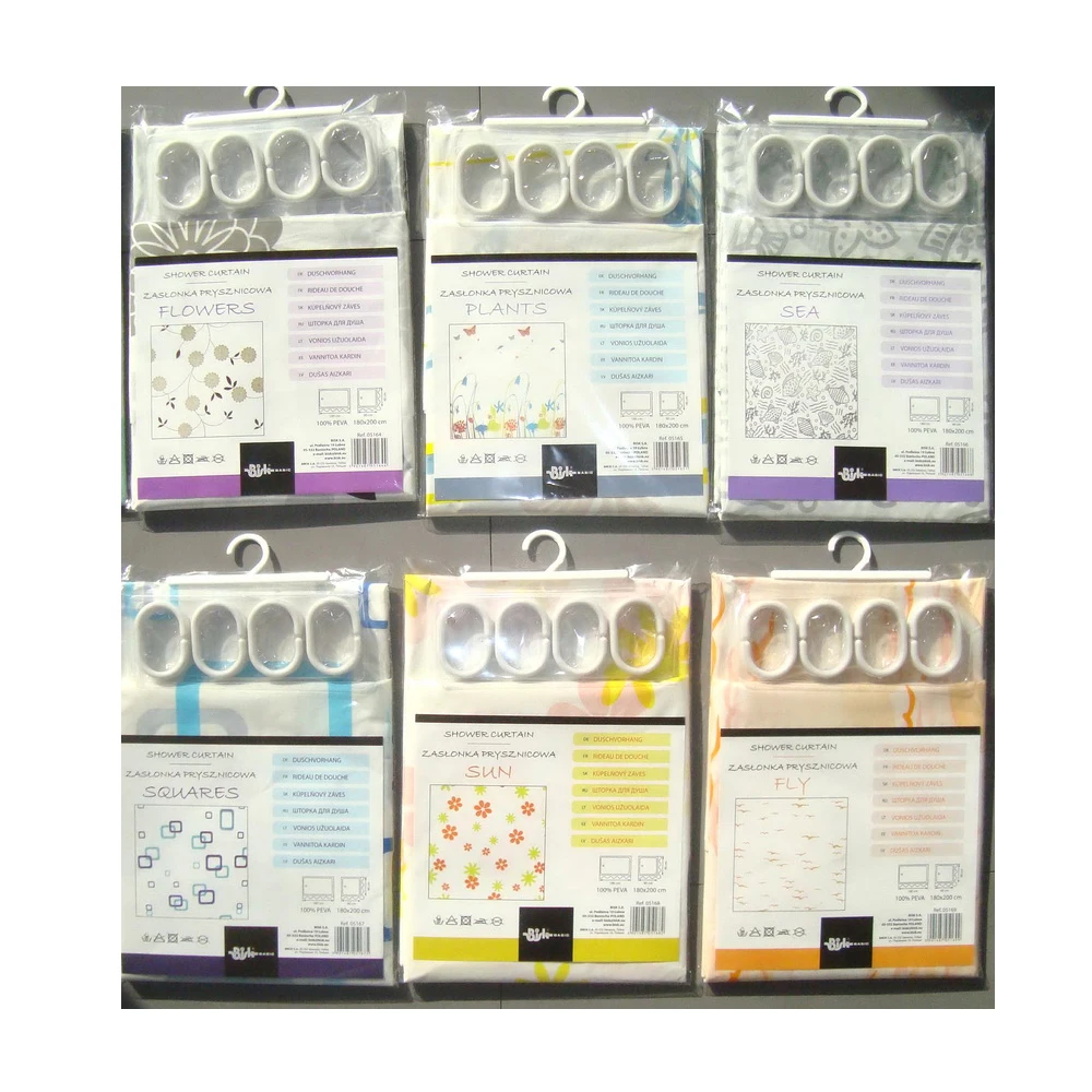 Printed design PEVA shower curtain with hooks very cheap price with good quality