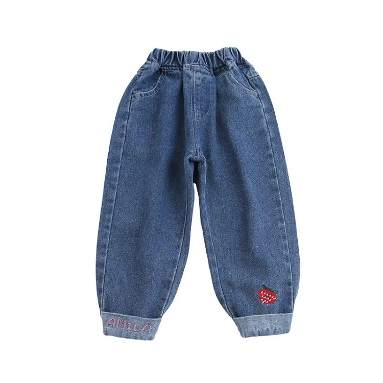 
Modern Fashion Kids Casual Embroidery Denim Trouser Harem Pants Girls Jeans 