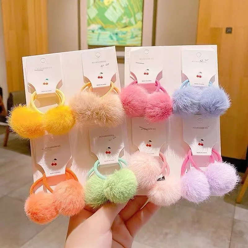 IFOND Colorful Pom Pom Balls Hair Ties Cute Elastic Rubber Bands Traceless Soft Hair Ring Hair Rope Accessories