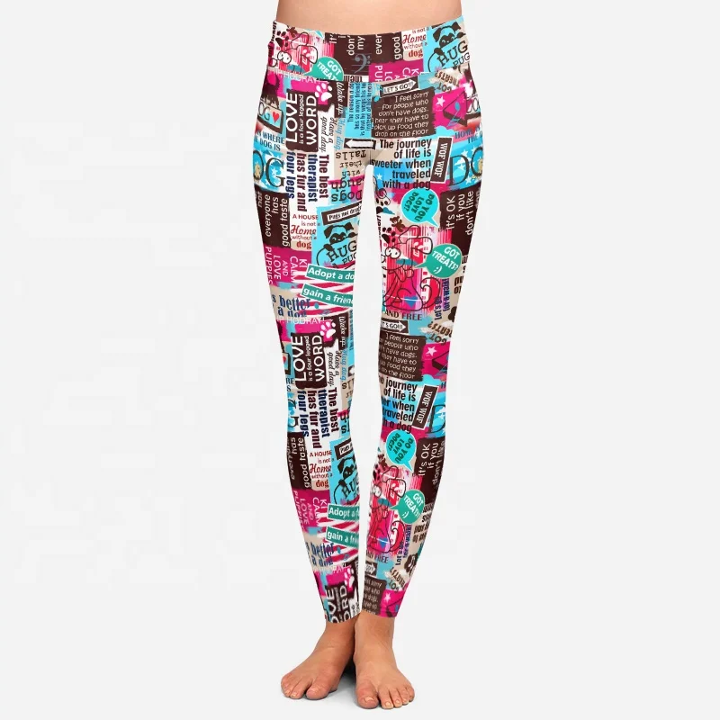 Dog puppy slogans printed leggings Women High yoga waist buttery soft 92% polyester 8% spandex leggings for women