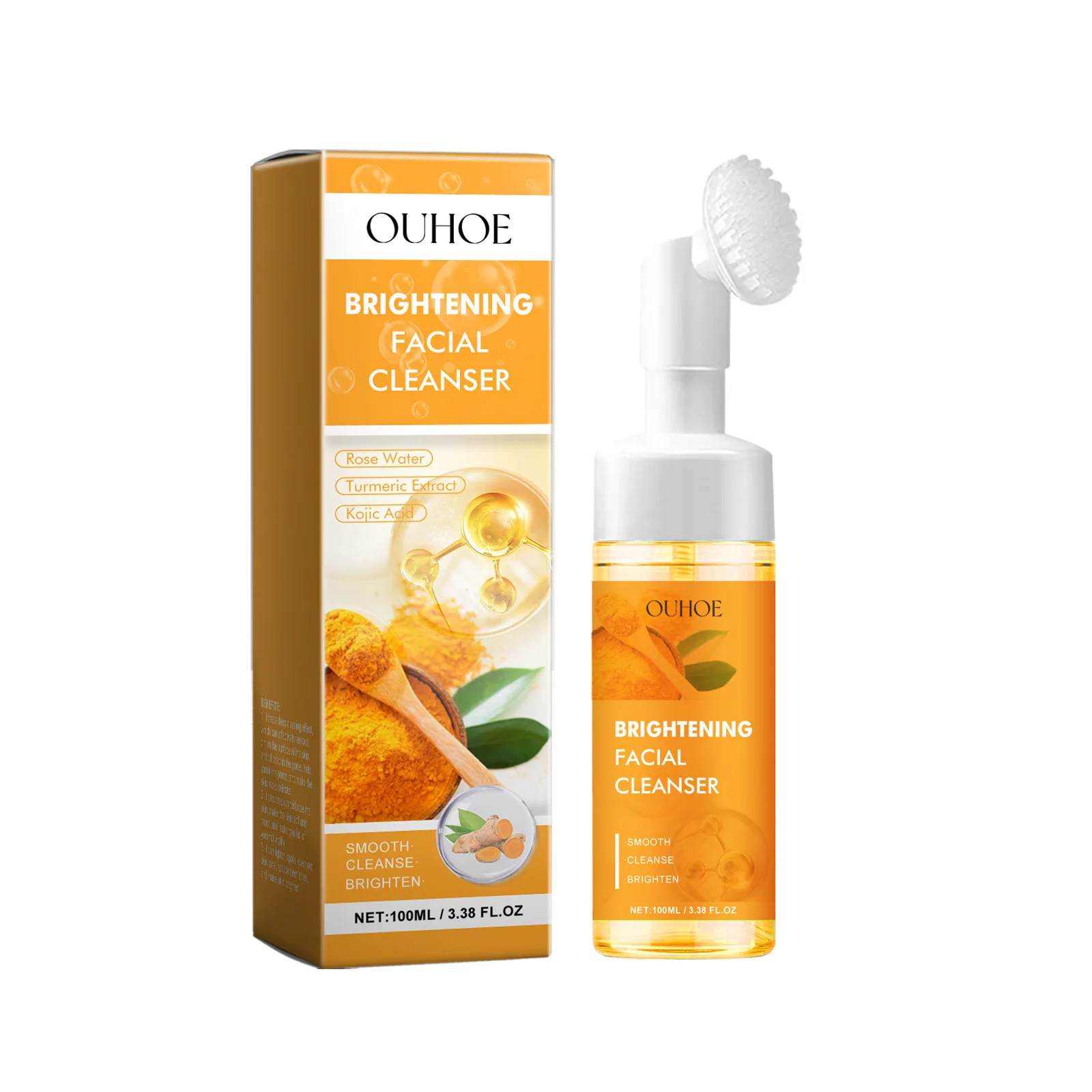 Private Label OUHOE Skin Care Moisturizing Deep Cleansing Soothing Brightening Kojic Acid Turmeric Facial Cleanser 100ml