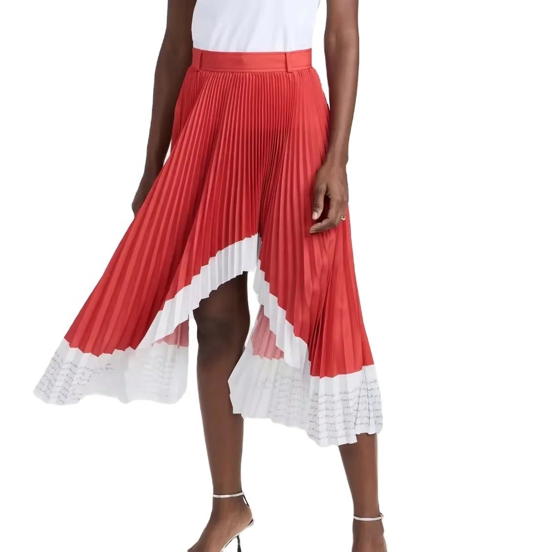 Hot Sale Custom Fashion Irregular Hem Cotton Solid Color Long Pleated Skirt For Women