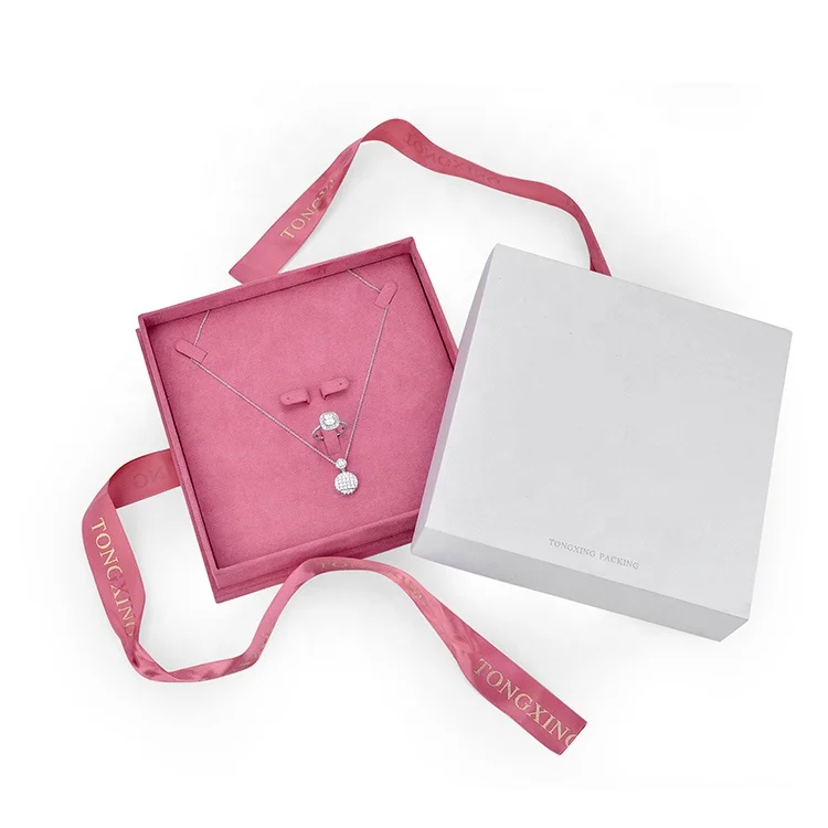 Custom High Quality Necklace Jewelry MDF Ring Boxes with Ribbon