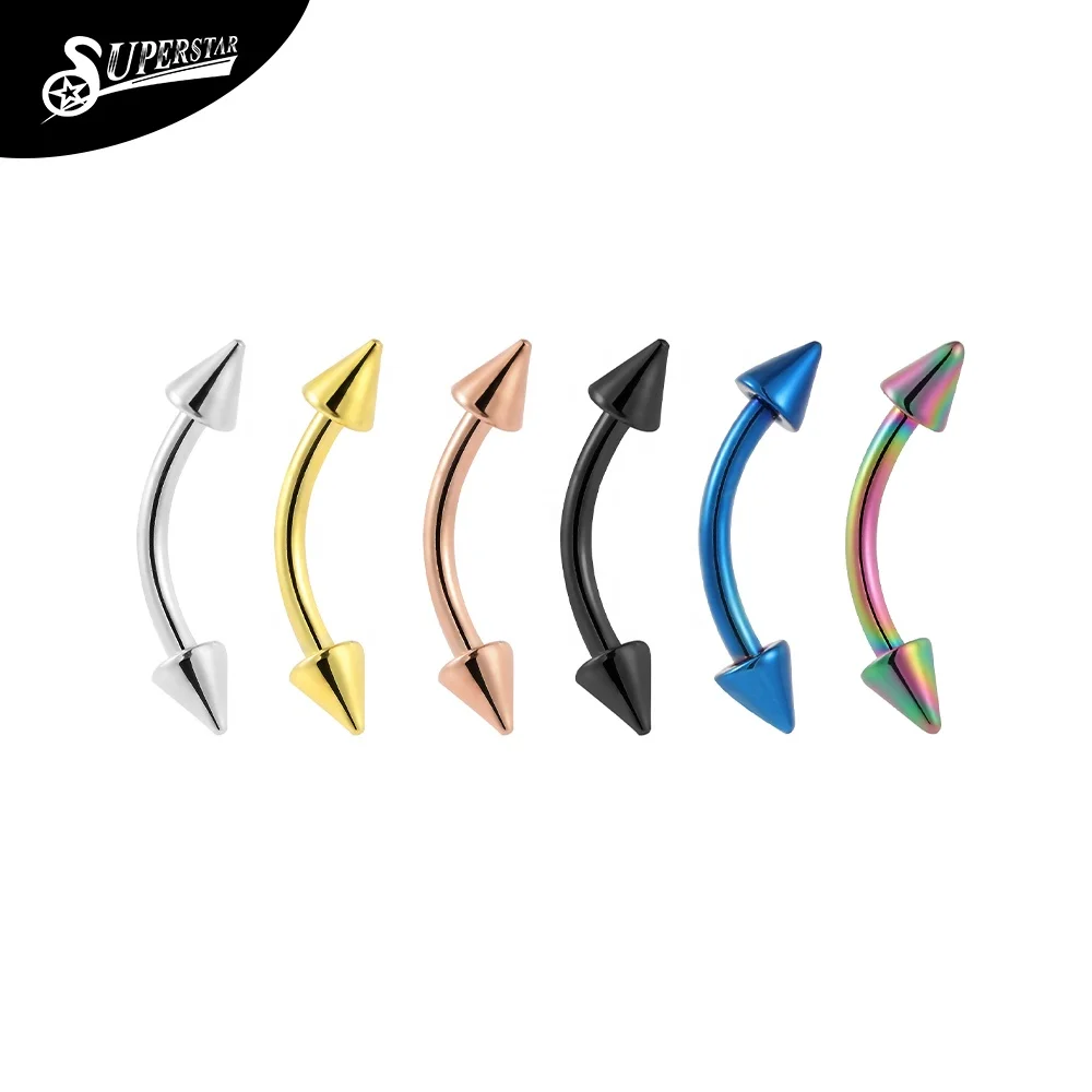 Superstar 316L Stainless Steel Eyebrow Studs Externally Threaded Pointed Cones Polishing PVD Body Piercing Jewelry Eyebrow Ring